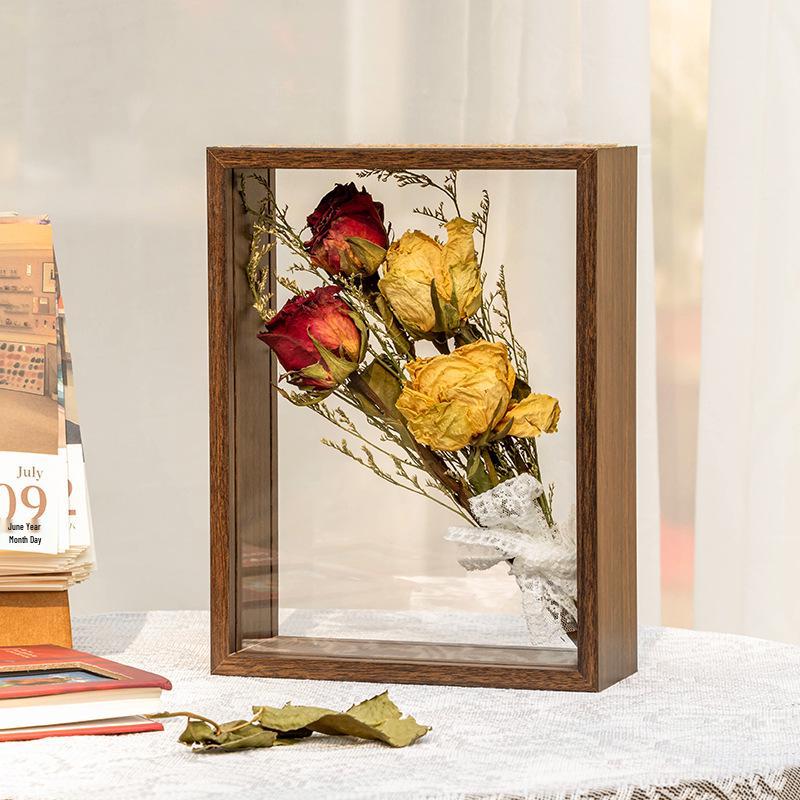 DIY Solid Wood 3D Transparent Photo Frame with Dried Rose & Gypsophila Specimen