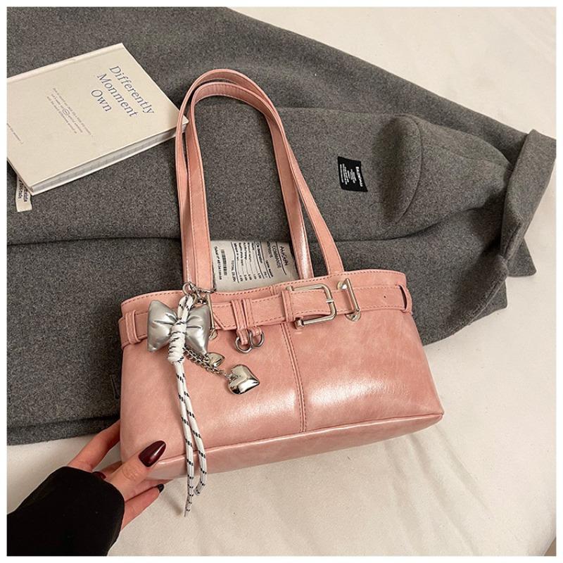 Belt Buckle Design Shoulder Satchels Bag for Women 2025 New In Luxury Designer Handbags Branded Fashion Totes with Pendant