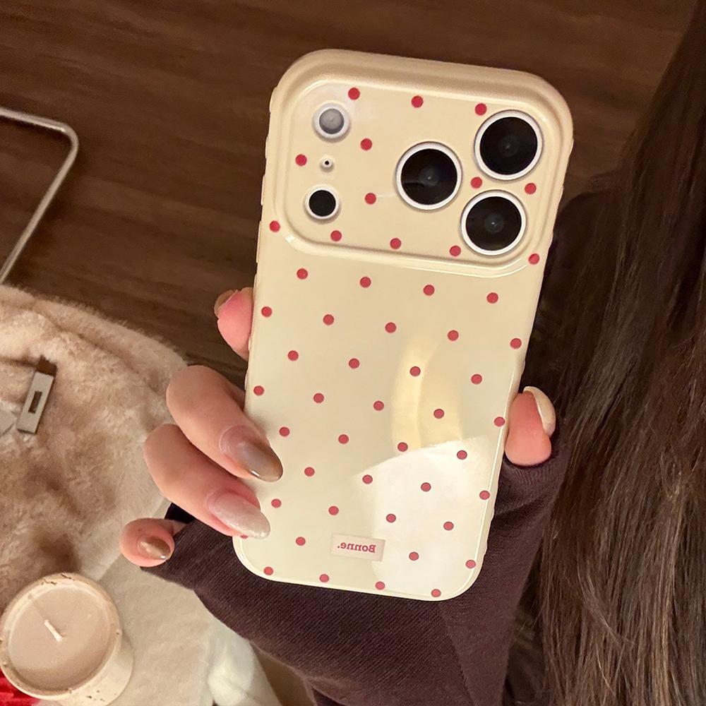 Full-Screen White Wine Red Polka Dot Print Phone Case for iPhone 17promax 17pro 13 14 15 16 Pro Max Protective Soft Cover