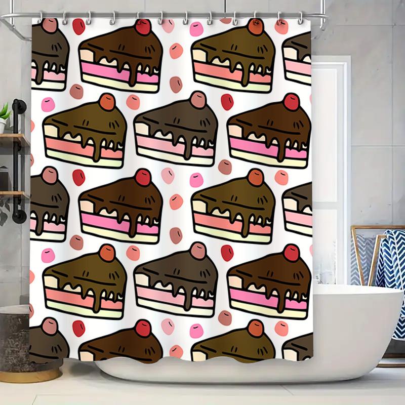 

Whimsical Dessert Printed Shower Curtain Cute Food Decor For Bathroom Pink Chocolate Cake Design Extra Long 180X240Cm W60H190(CM)-1 Pcs