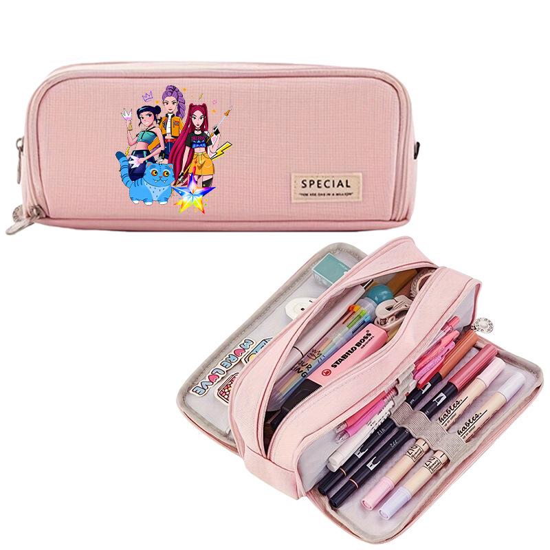 Korean Style Multi-functional Demon Hunter Pencil Case for Students - Three-Layer Oxford Cloth Stationery Box