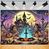 Halloween Town Glowing Pumpkin Banner Photography Background Mysterious Gothic Architecture Decoration Photography Background