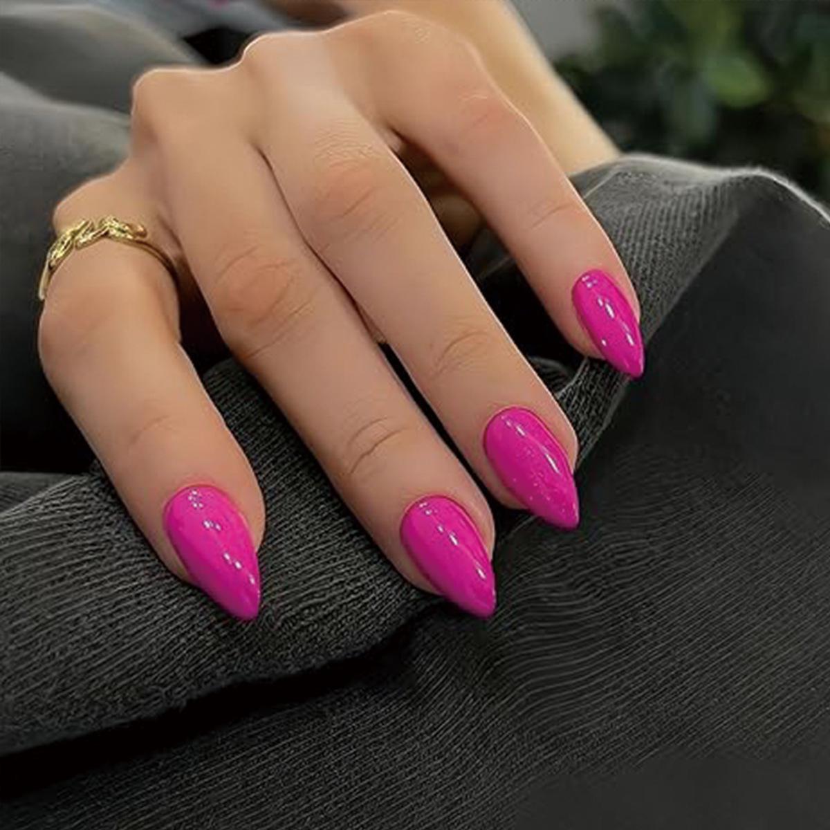 LHSD-25 Glossy Almond Short Press-On Nails - 30 Removable Solid Color Pieces Glue Type