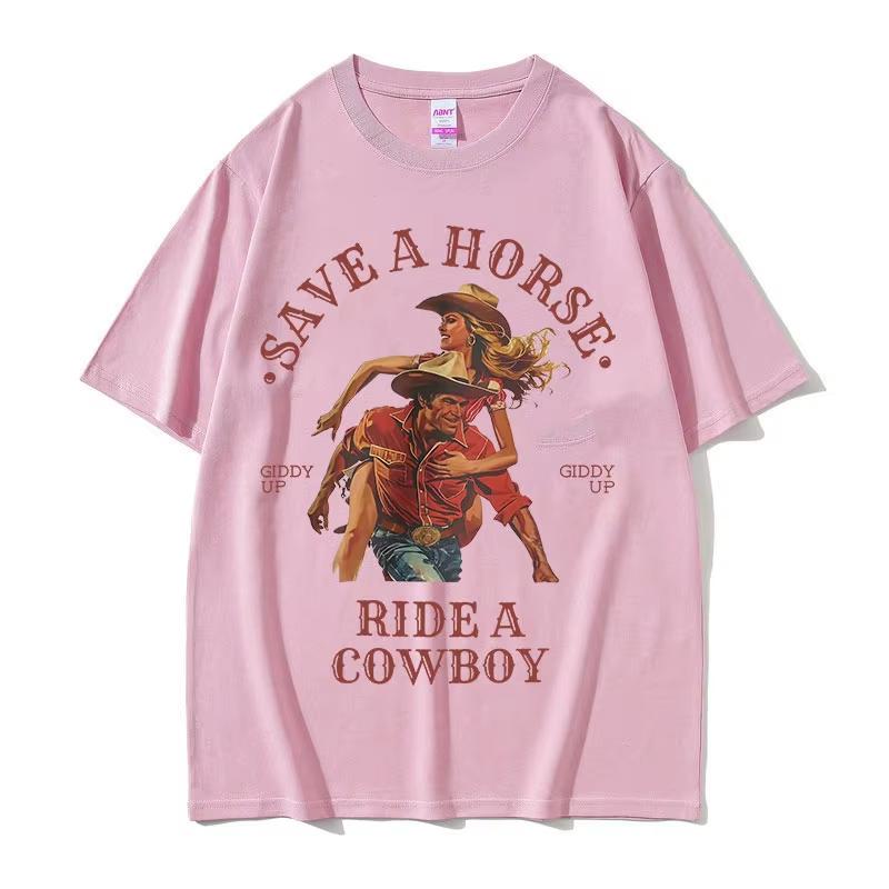 Save A Horse Ride A Cowboy Print T Shirt Men Women Harajuku Fashion Vintage O-Neck T-shirts Casual 100% Cotton Oversized T-shirt
