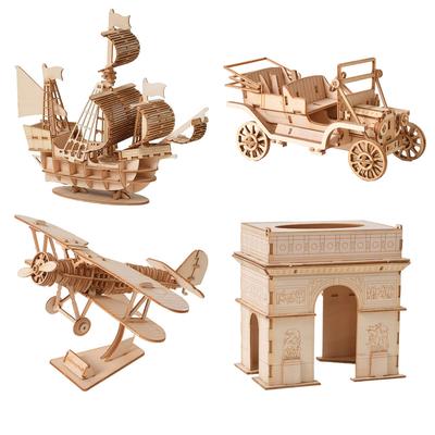 3D Sailboat Plane Wooden Puzzle Assembly Model Puzzle DIY Crafts Building Kit Toys For Birthday Christmas Gifts Home Decoration