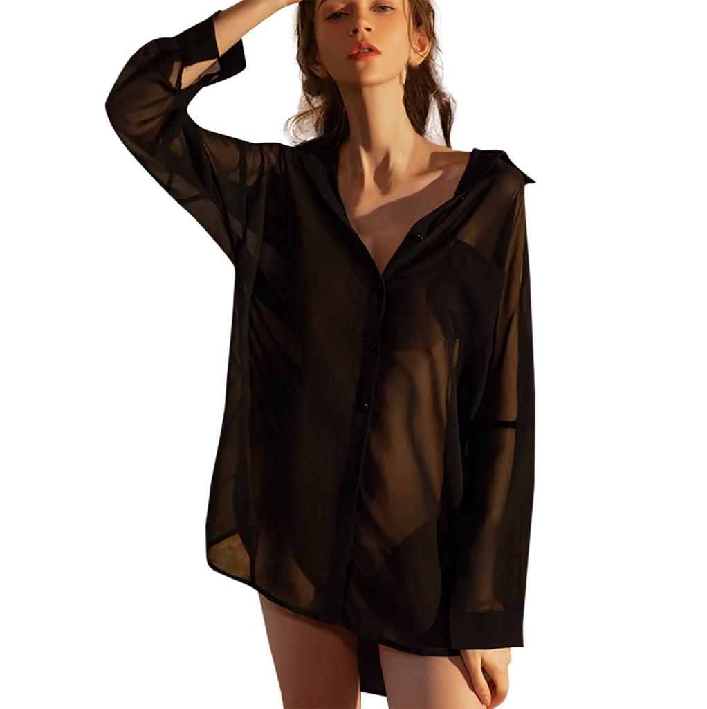 Women Fashion Sexy Color Sapel Sexy Pajama Shirt Top