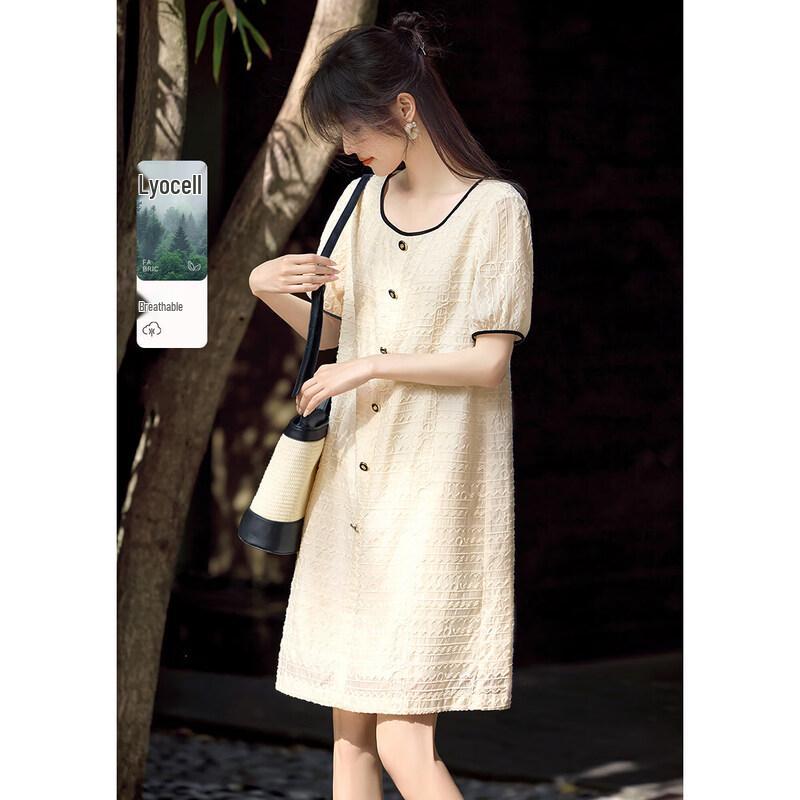 XWI Lyocell Elegant Textured U-Neck Embroidered Dress 2XL
