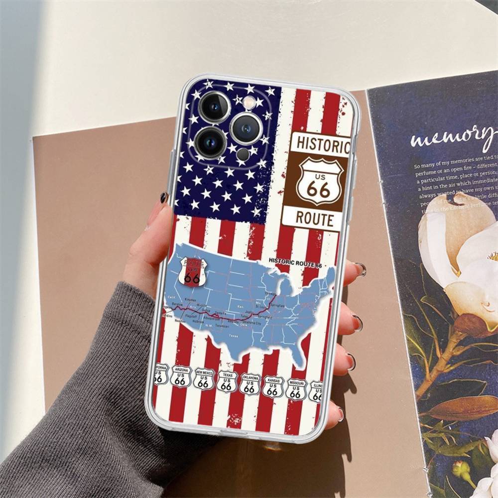 

Чехол America Route 66 из ТПУ и силикона для IPhone 11 12 13 14 15 16 17 Pro Max Ударопрочный Прозрачная задняя крышка iPhone 13