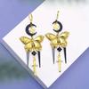 Gold-Plated Retro Butterfly & Geometric Star Moon Sword Earrings, Personalized Black Gold Jewelry.