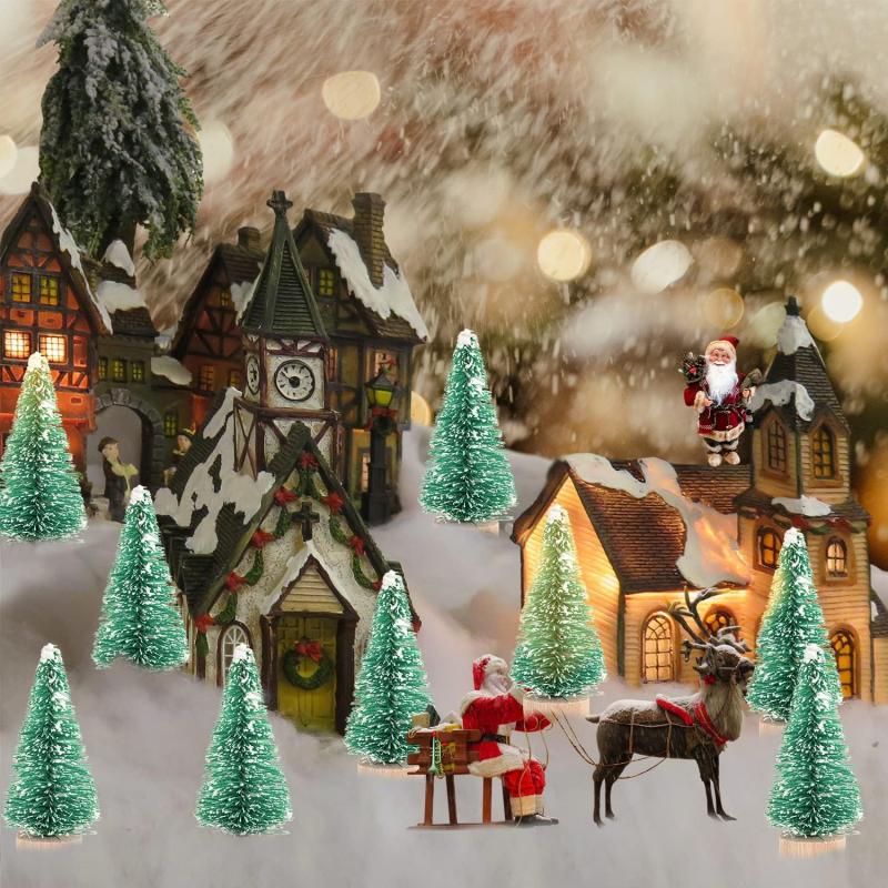 12PCS DIY Mini Christmas Tree 4.5cm Sisal Silk Cedar Desktop Decoration Small Christmas Tree Xmas New  Navidad Decor Gifts