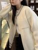 Autumn and winter new retro lazy style contrasting color crew neck knitted zipper cardigan fashionable versatile loose sweater women