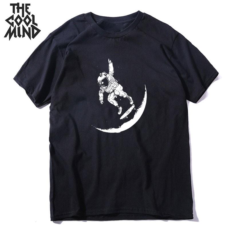 COOLMIND 100% Cotton Moon Print Men T Shirt Casual Summer Short Sleeve Men Tshirt Loose t-shirt Male Tee Shirts Mo0154