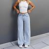 Women's Low Rise Wide Leg Jeans Loose Fit Straight Leg Trousers Light Blue Washed Non-Stretch Denim Pants For Fall Daily Commute