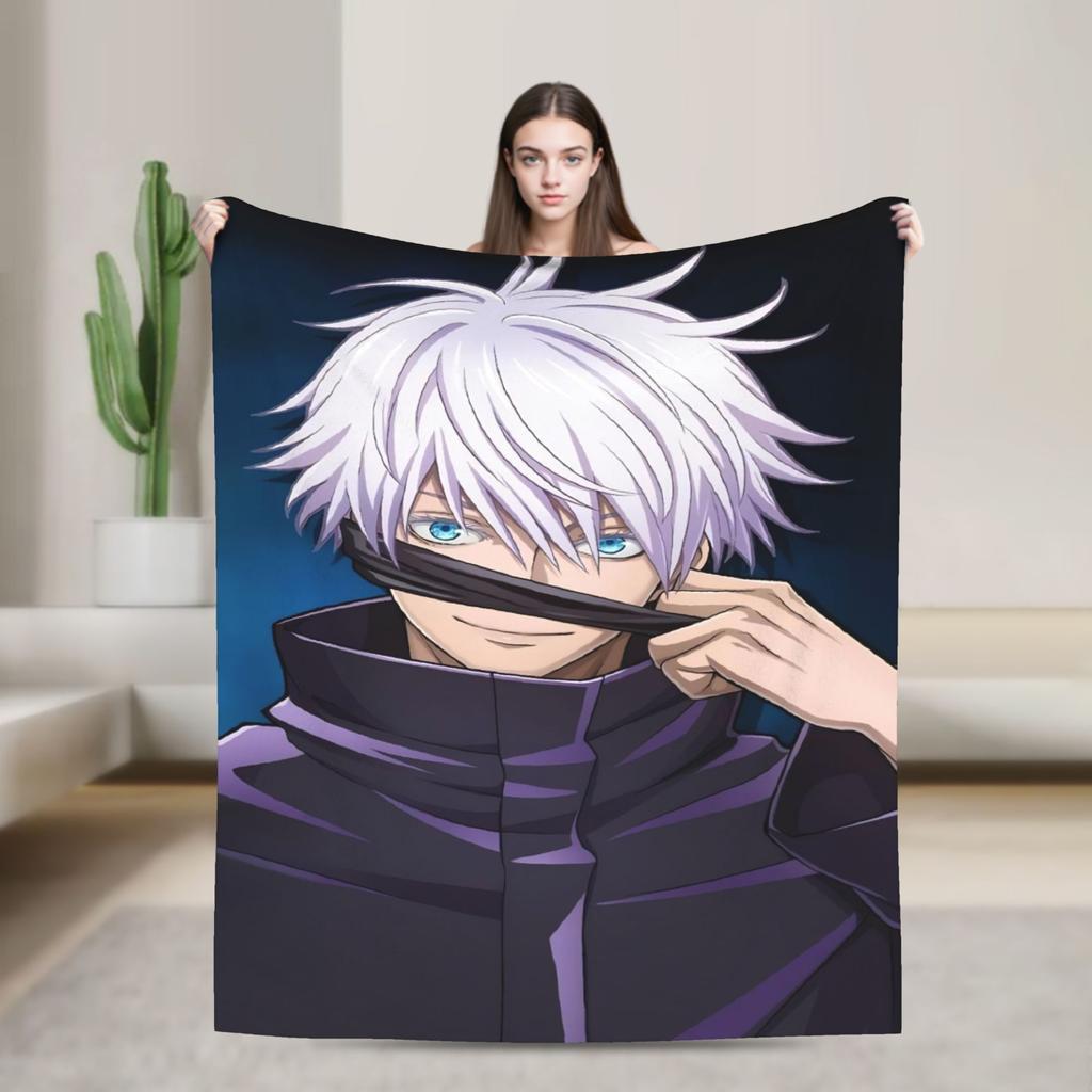 Gojo Satoru Flannel Blankets Winter  Warm Soft Throw Blanket for Kids Adult Couch Bed Funny Bedspread Sofa Bed Cover