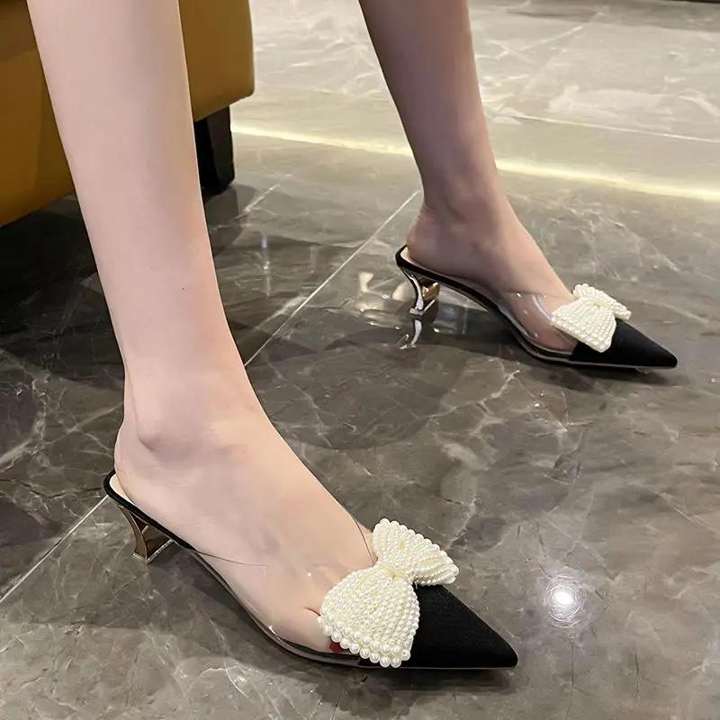 Fashion Crystals Women's Slippers and Ladies Sandals With Bow Jewels Rhenstone Shoes Slides Clappers 2025 Luxury Pvc On Sale 39 Shoe Vip