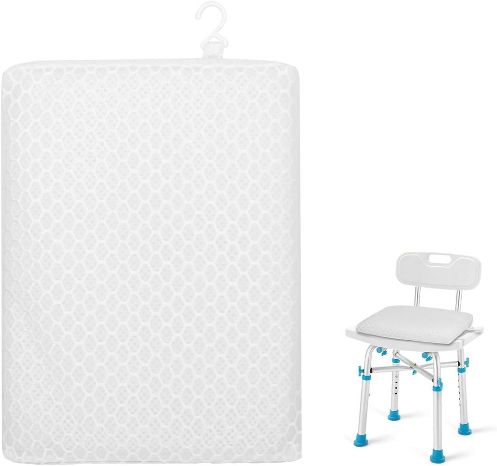 AIRMFJI Shower Chair Cushion, 40x30x5cm, 4D Mesh, Washable, Breathable, Non-Slip, Shower Chair Seat Pad, White