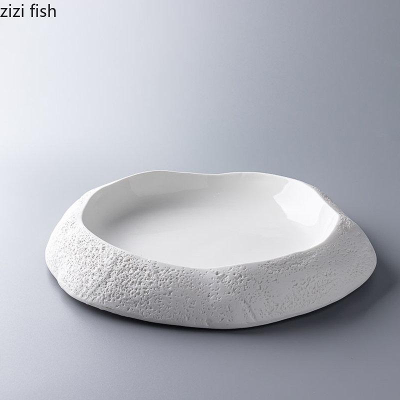 Ceramic Dinner Plate Circular Stone Pattern Soup Plate Vegetable Plates Salad Plates Dessert Dish Restaurant Creative Tableware