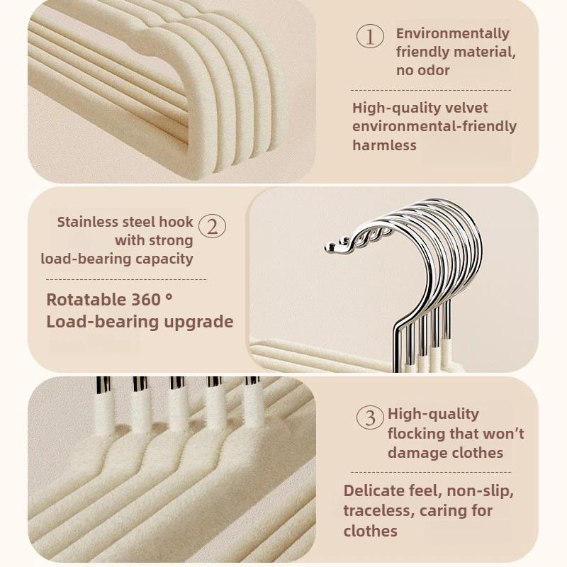 10pcs Pack Pants Hanger Flocking Plastic Space Saving Anti Slip Short Neck Beige Cloth Drying Cloth Hanger 360 ° Swivel Hook