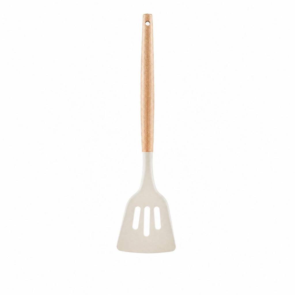 Silicone Turner with Beech Wood Handle Heat-Resistant Utensil Non-Scratch