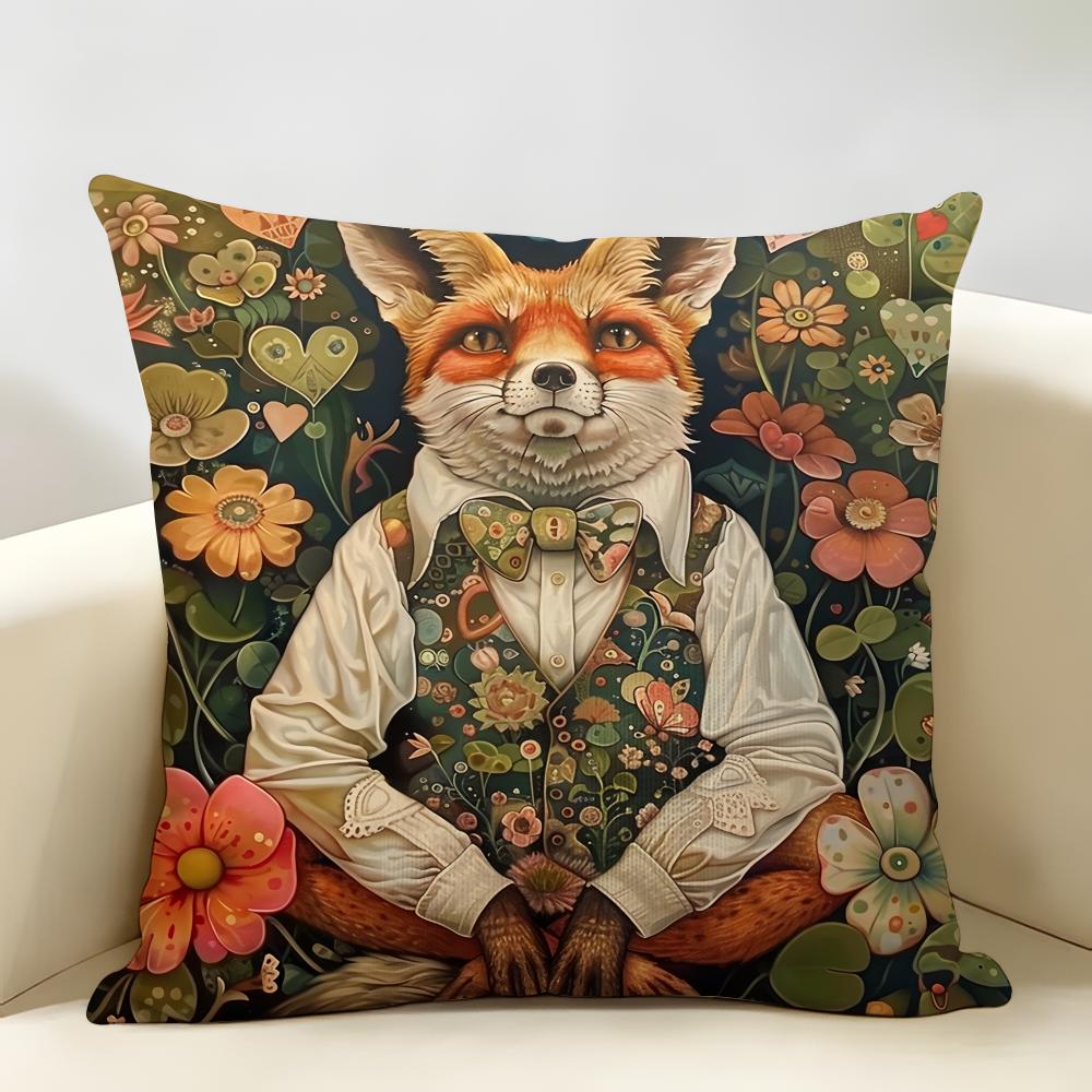 Funny Animal Vintage Portrait Cushion Cover Natural Linen Organic Fabric DoubleSided Printing Room Sofa Decor Pillow Case