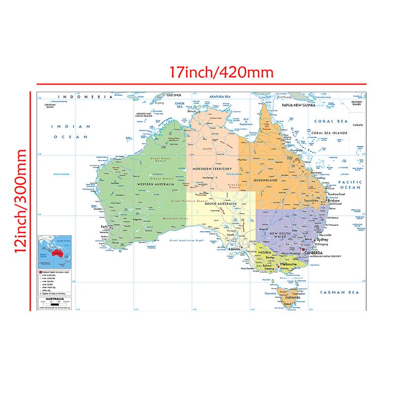 English Map Australia Map Administrative Map Geography Education Tools Wall Decor Home Study Studio Supplies Decorative Hanging Picture 42*30cm