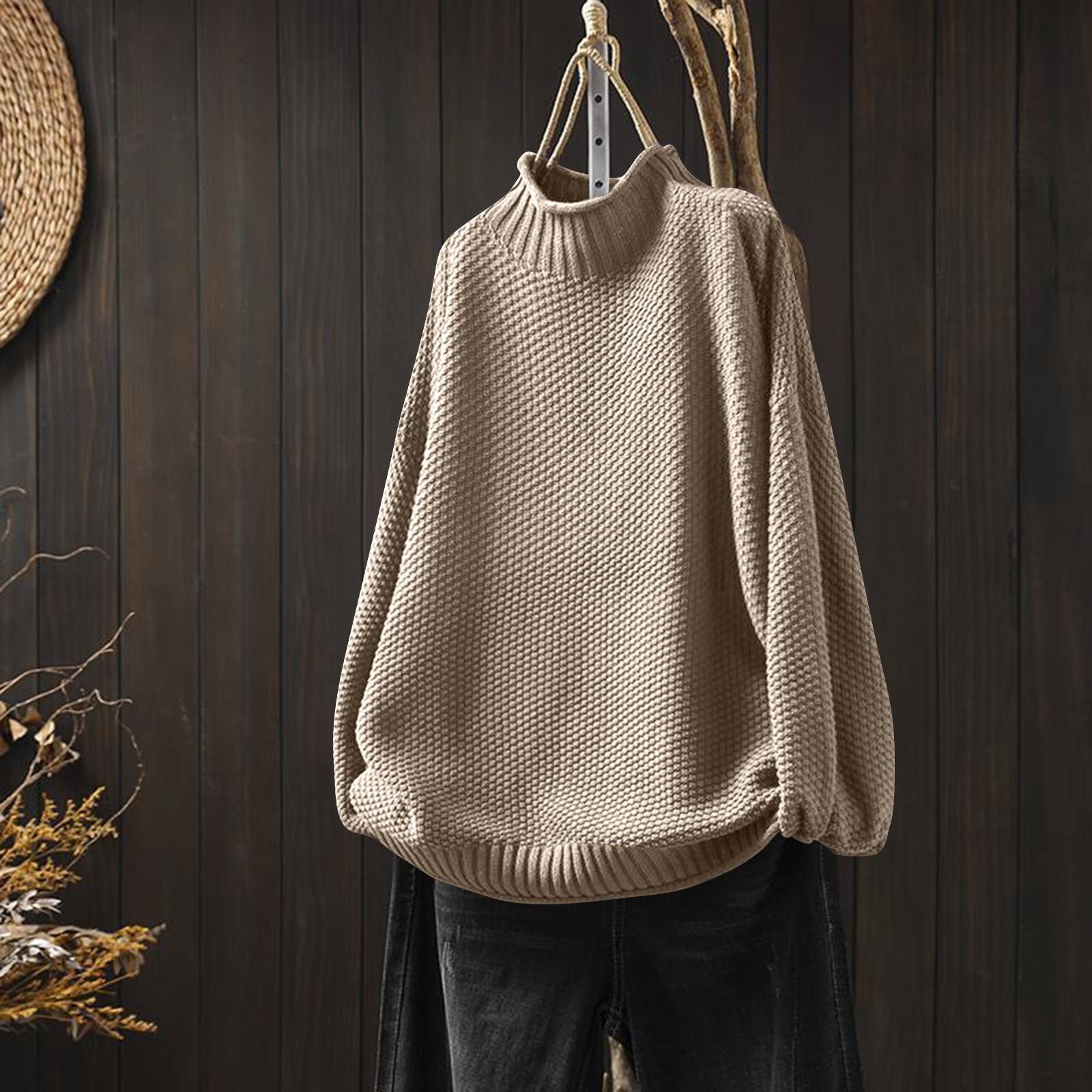 

Women s Fashion Solid Color Half High Neck Long Sleeved Casual Pullover Knitted Base Sweater Top One Size хакі