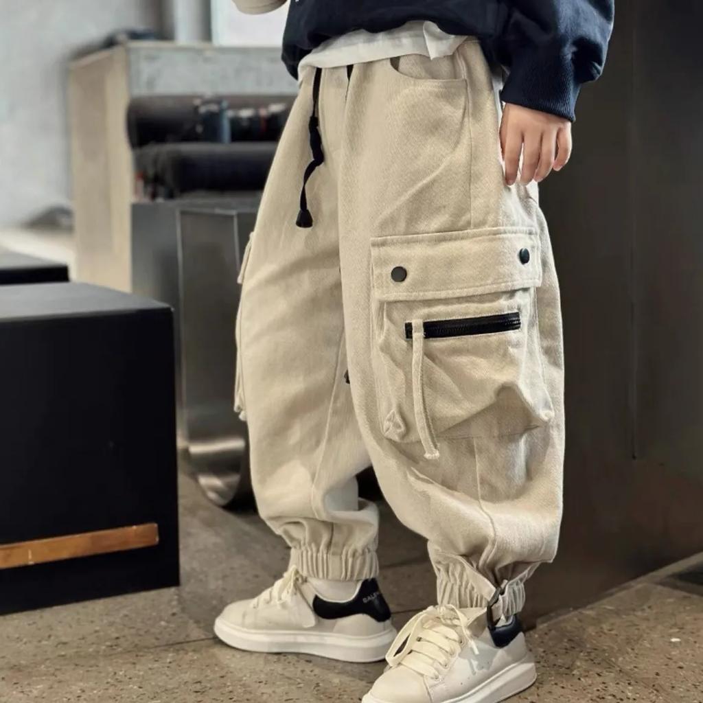 Boys Spring Autumn Casual Cargo Pants Big Kids Sport Long Pants Teenage Streetwear Baggy Trousers