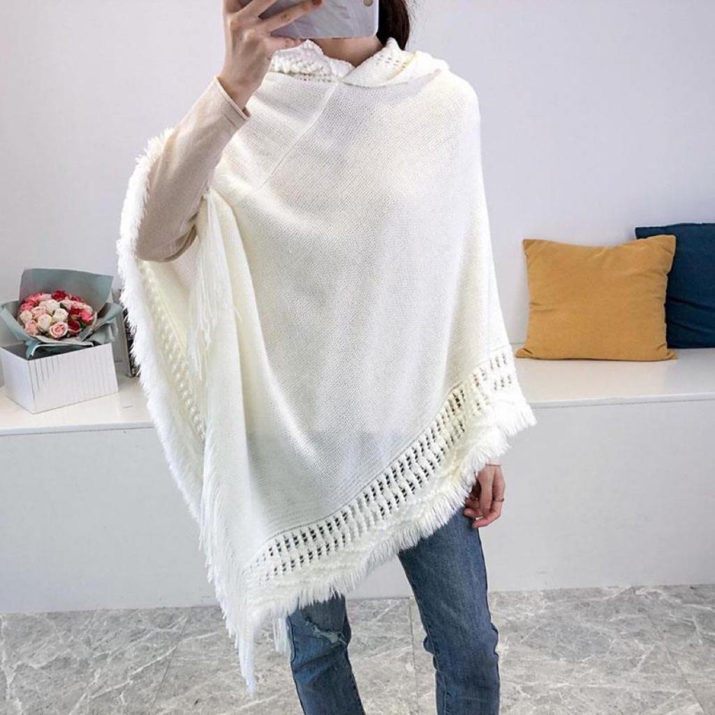 Dámská střapcová šála s kapucí 2023 – velká velikost, jednobarevná, volný střih