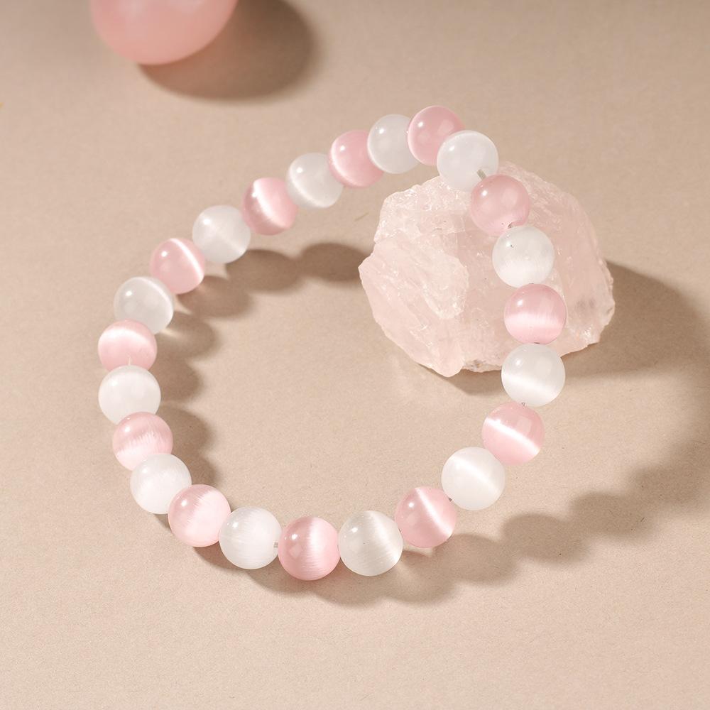Small Fresh Bracelet, Niche Personalized Pink And White Opal Bracelet, Female Cute Bracelet Beaded.