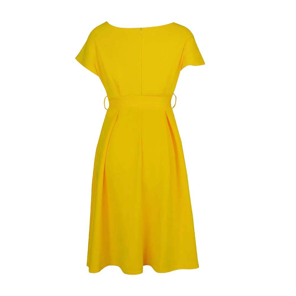 Large Size Women Summer Fashion Solid Bowknot Bandage Dress Ladies One Piece V Neck Nipped Waist Dress
