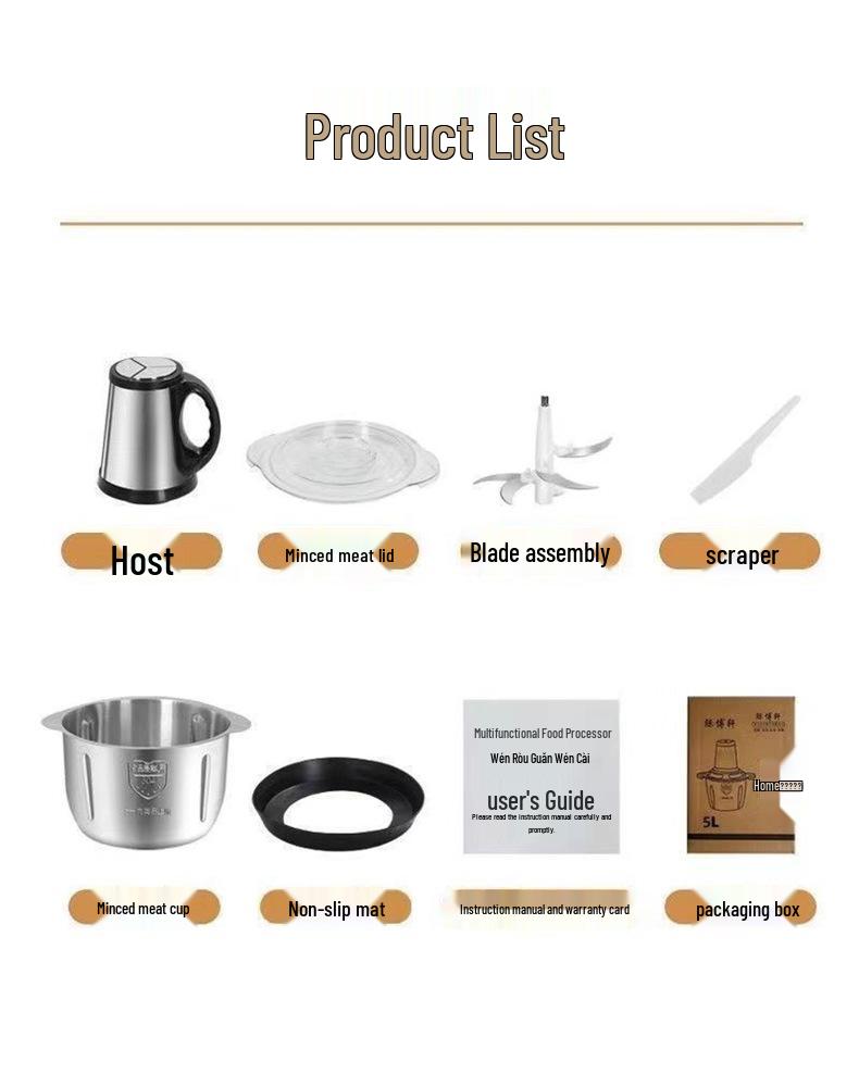 Electric Meat Grinder & Food Processor: Dough Mixer, Chili Grinder, Dumpling Filling & Blender. Light & Compact Design.