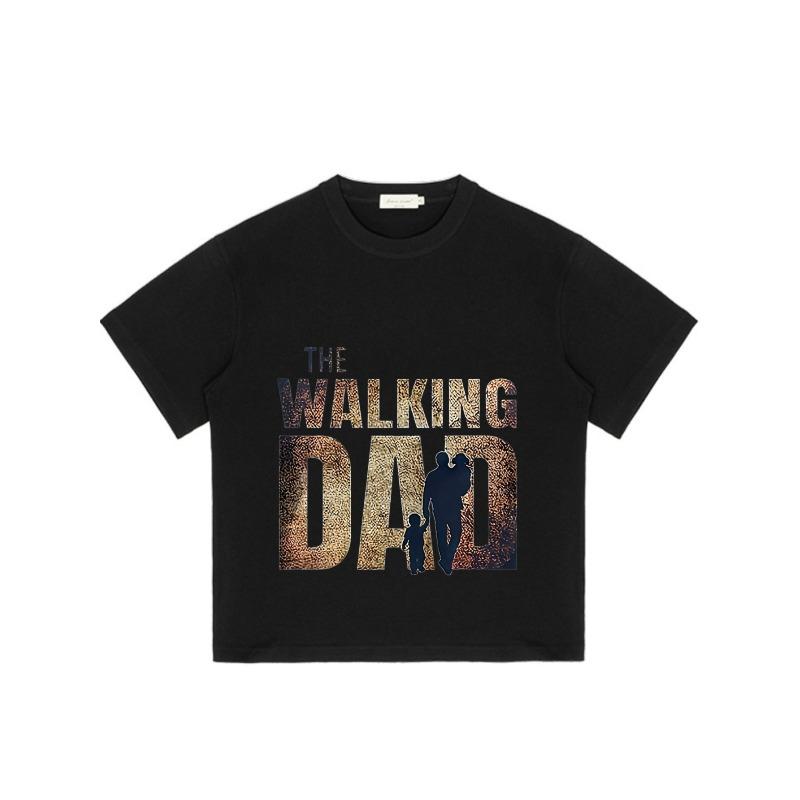 Czarny T-shirt The Walking Dad z graficznym sylwetkowym wizerunkiem ojca i dziecka do noszenia na co dzień