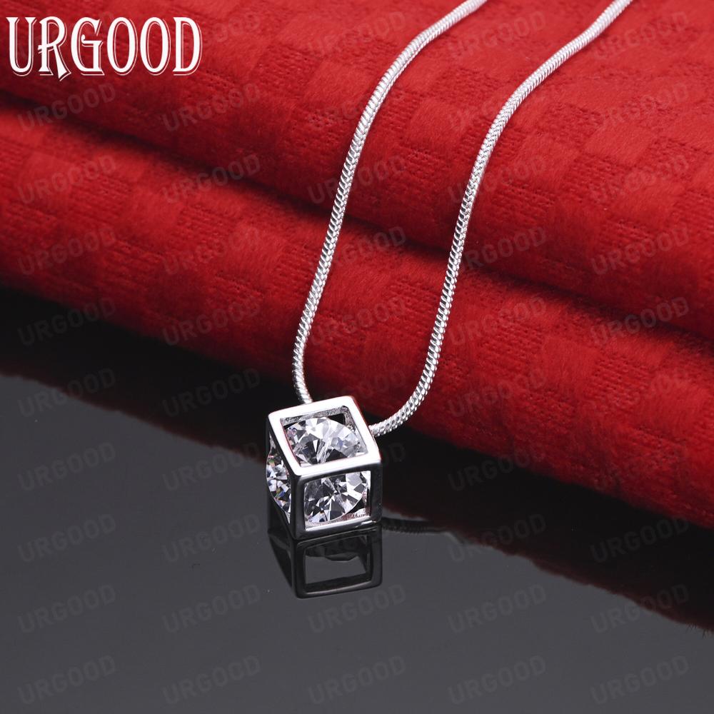 925 Sterling Silver Square Zircon Pendant Necklace Fashionable Wedding Jewelry
