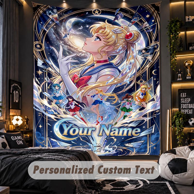 Personalized Wall Tapestry,Sailor Moon Custom Printed Name, Fabric Wall Art For Indoor Room Backdrop