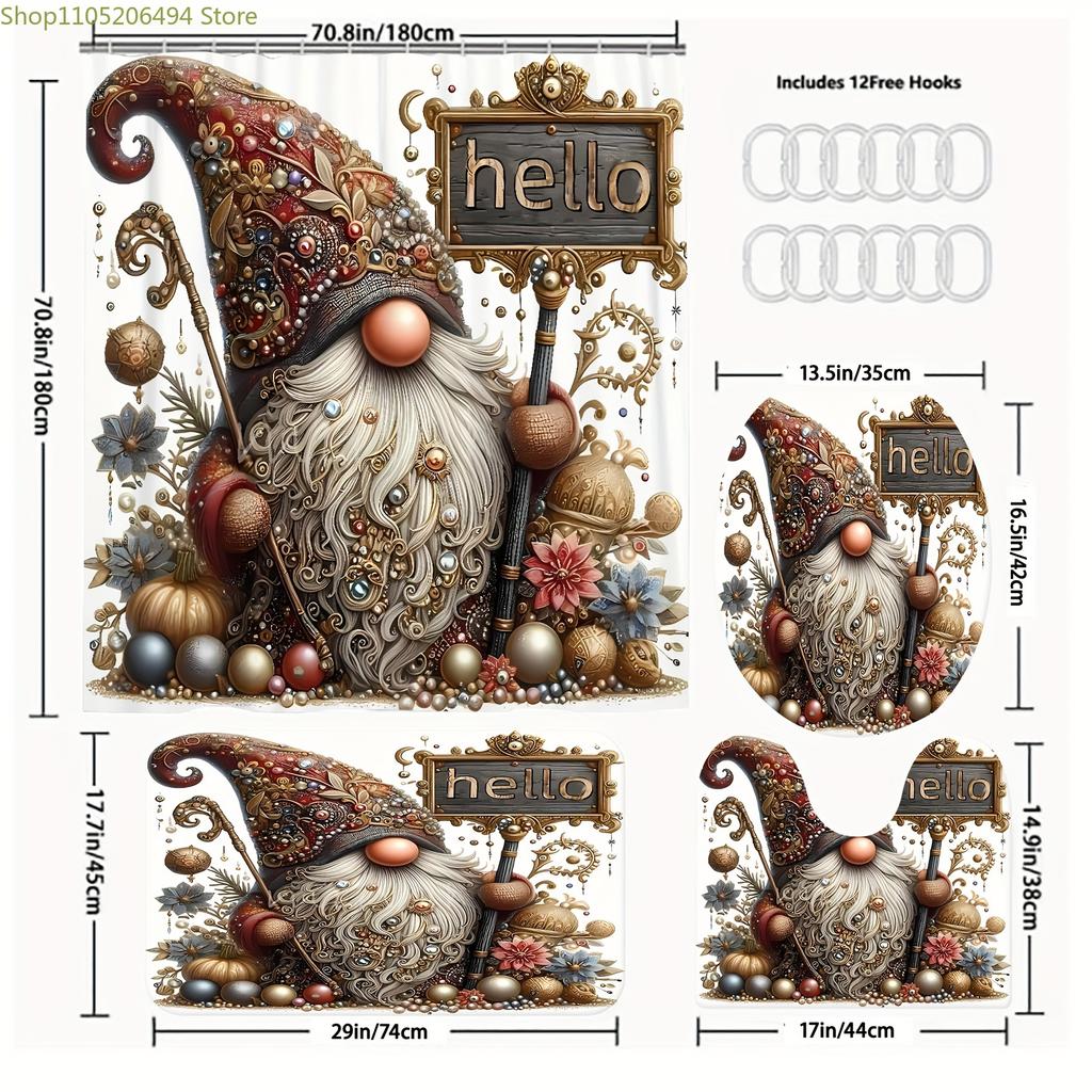 1pc/3pcs/4pcs Vintage Luxury Pearl Gnome Pattern Bathroom Set