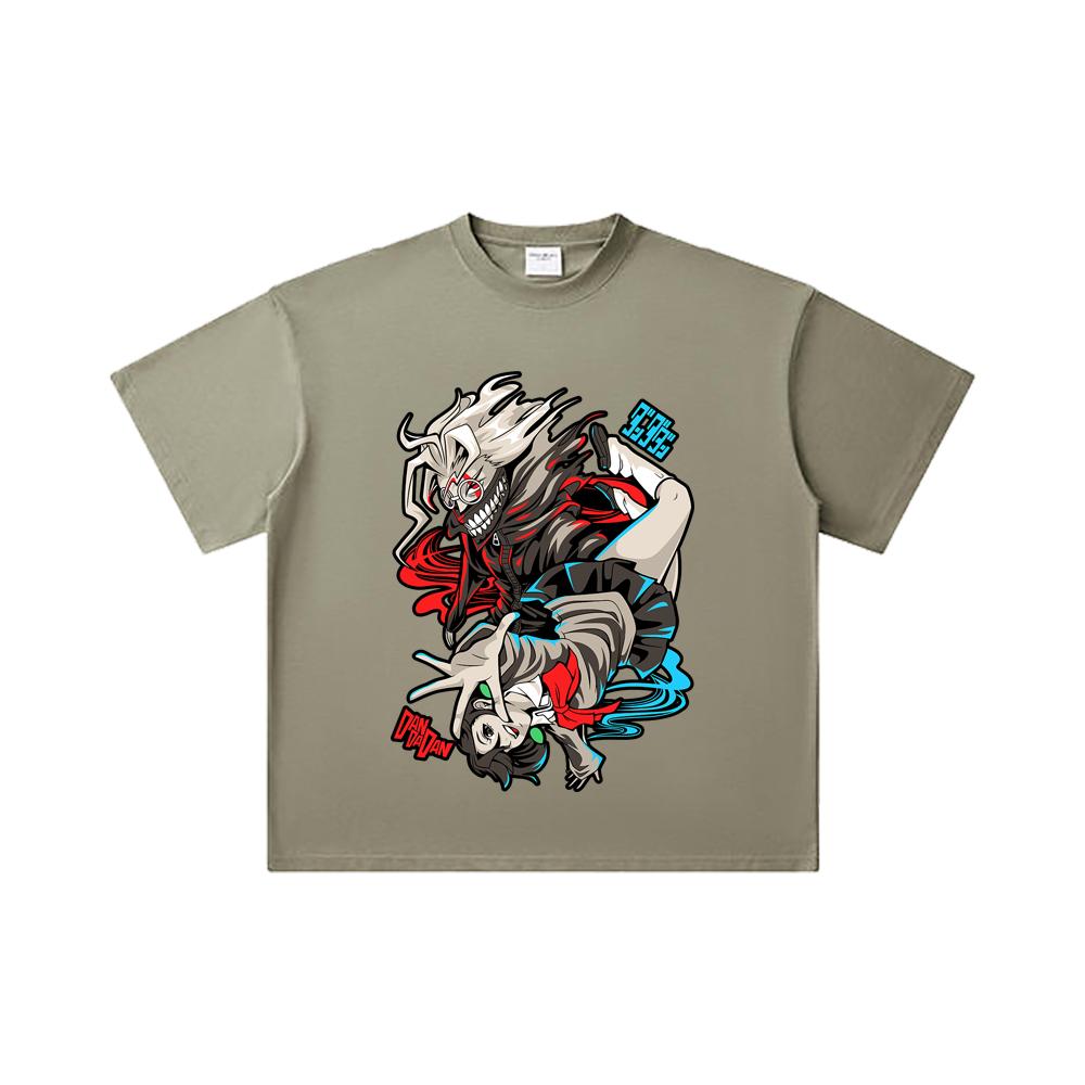 260 GSM Doppelgarn 32er Zählung 100% Baumwolle Dandadan V38 Okarun Momo Druck Unisex Schweres Baumwoll-T-Shirt