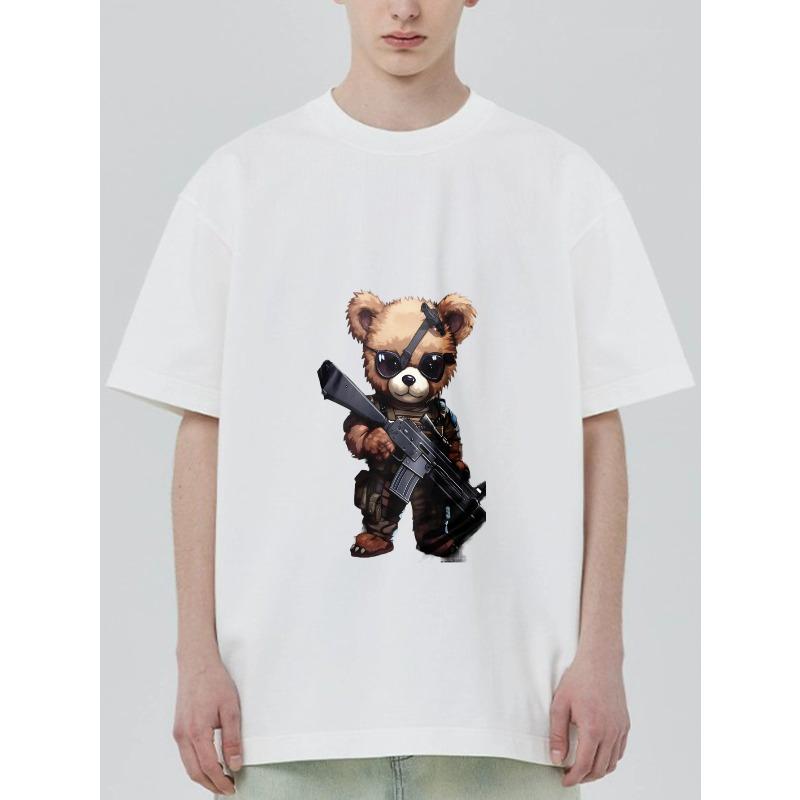 

Милая футболка с графикой медведя-солдата, черная, с принтом животного-воина, для повседневной носки и для фанатов игр XXXXL белый