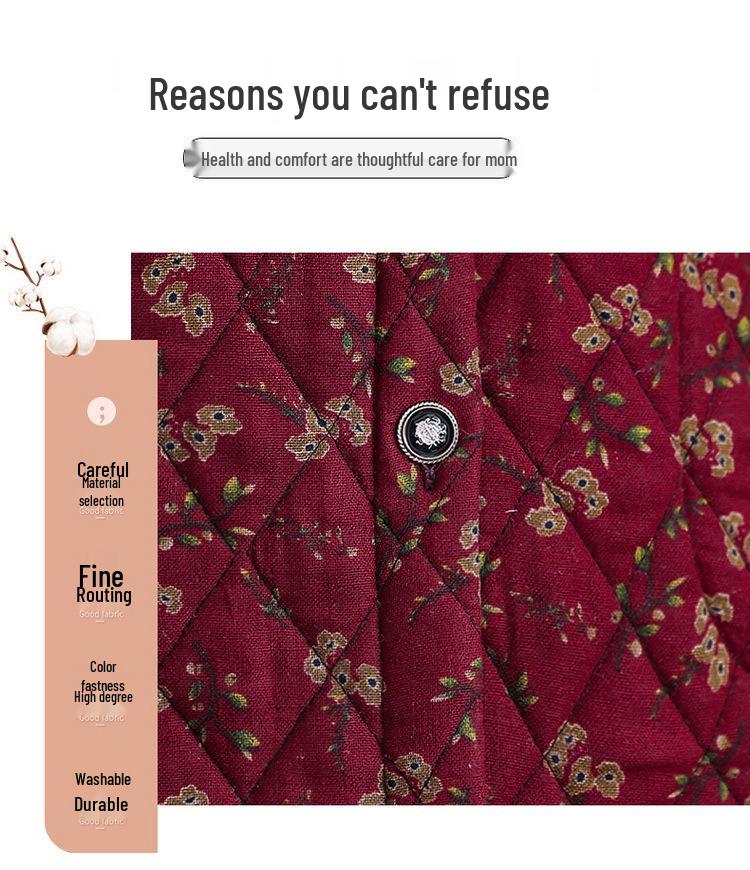 Mom's Chic Cotton Floral Shirt Jacket - Autumn/Winter Casual Style for Middle-Aged Women