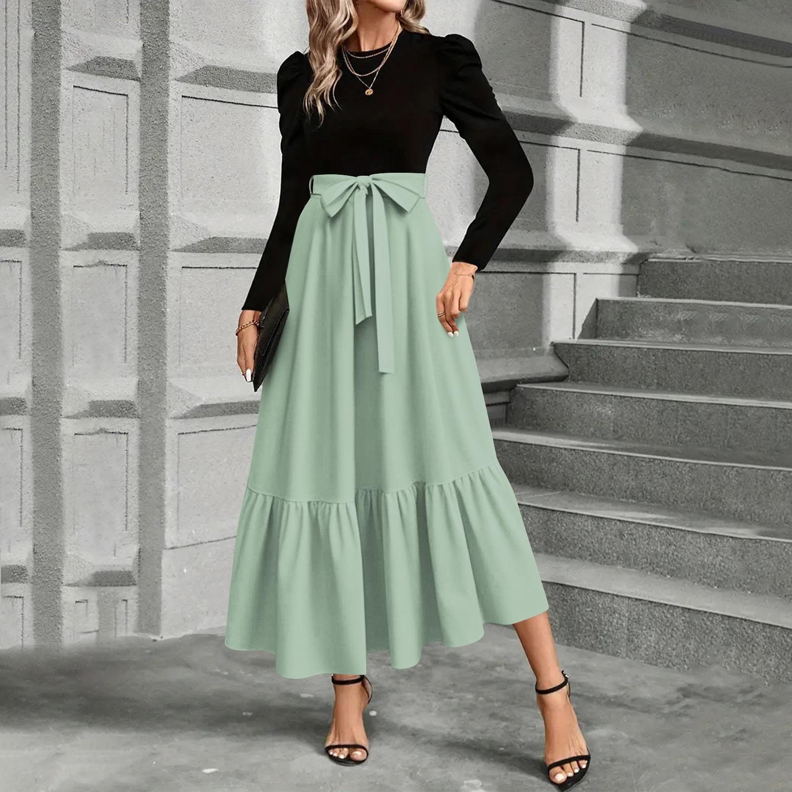 

Женское платье с цветочным принтом и высокой талией, модное и элегантное L зелёный