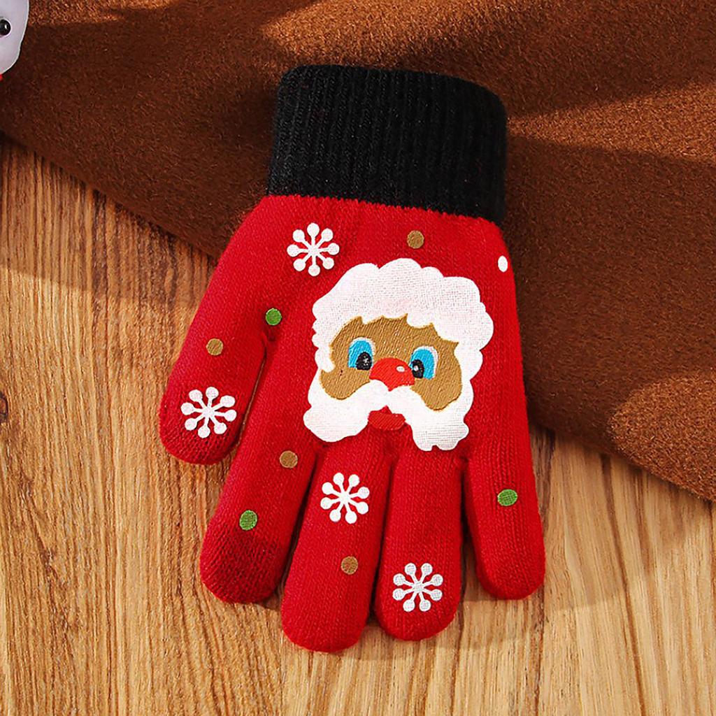 Ladies Adult Brushed Thicken Warm Cartoon Woolen Knitted Christmas Fawn Gloves