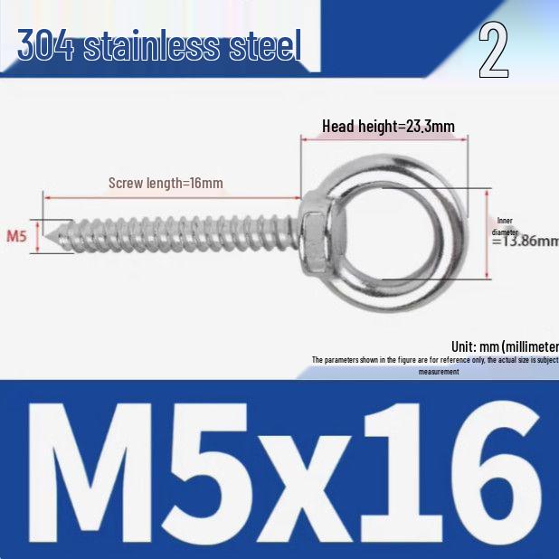 304 Stainless Steel Self-Tapping Eye Bolt with Ring Screw Hook
