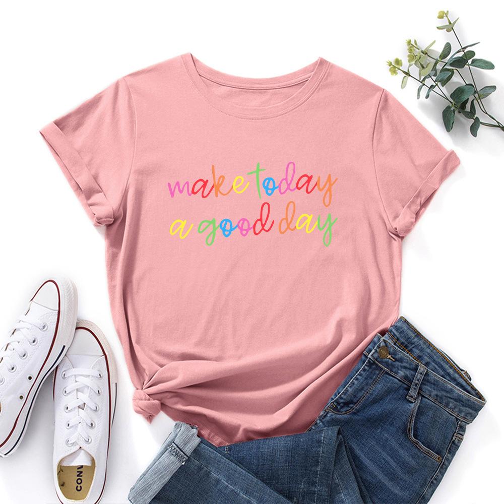 

make it today Cotton T-Shirt Short Sleeve Round Neck Women 2d Print Tops 3XL