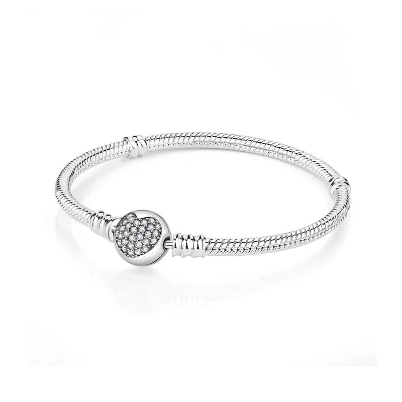 Originale 925 Sterling Sølv Armbånd Armbånd Krystallkule Kjærlighet Hjertelås Perler Charms Moments Armbånd For Kvinner DIY smykker