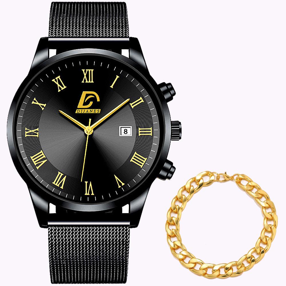 Módní pánské hodinky pro volný čas Pánské náramkové hodinky z nerezové oceli se síťovinou náramkové hodinky křemenné hodinky set pánské datumové hodiny