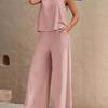 Women's Sleeveless Vest and Trousers Two Piece Set Solid Color Two Piece Round Neck Top Pants Suit Casual Set Vacation