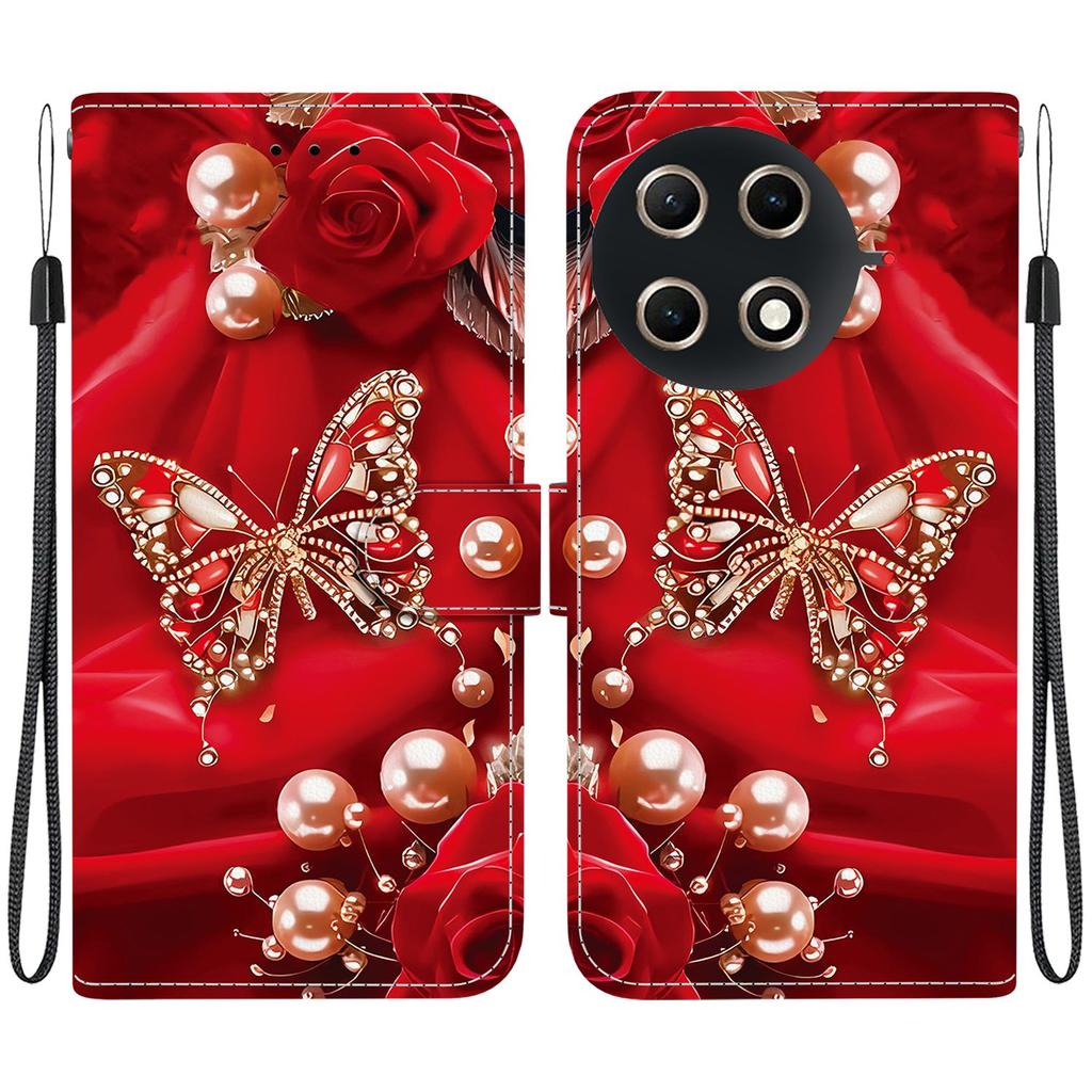 Handmade PU Leather Flip Case for Tecno Camon 30S / Camon 30S Pro Anti-Slip Shockproof Cover with Wrist Strap & Heart/Rose Cat Designs