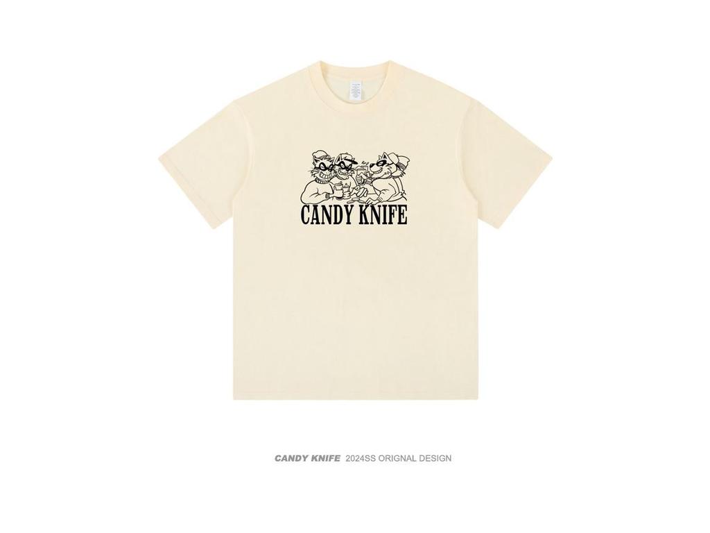 Vintage American Retro Puppy Beer Print Short Sleeve Pure Cotton T-shirt