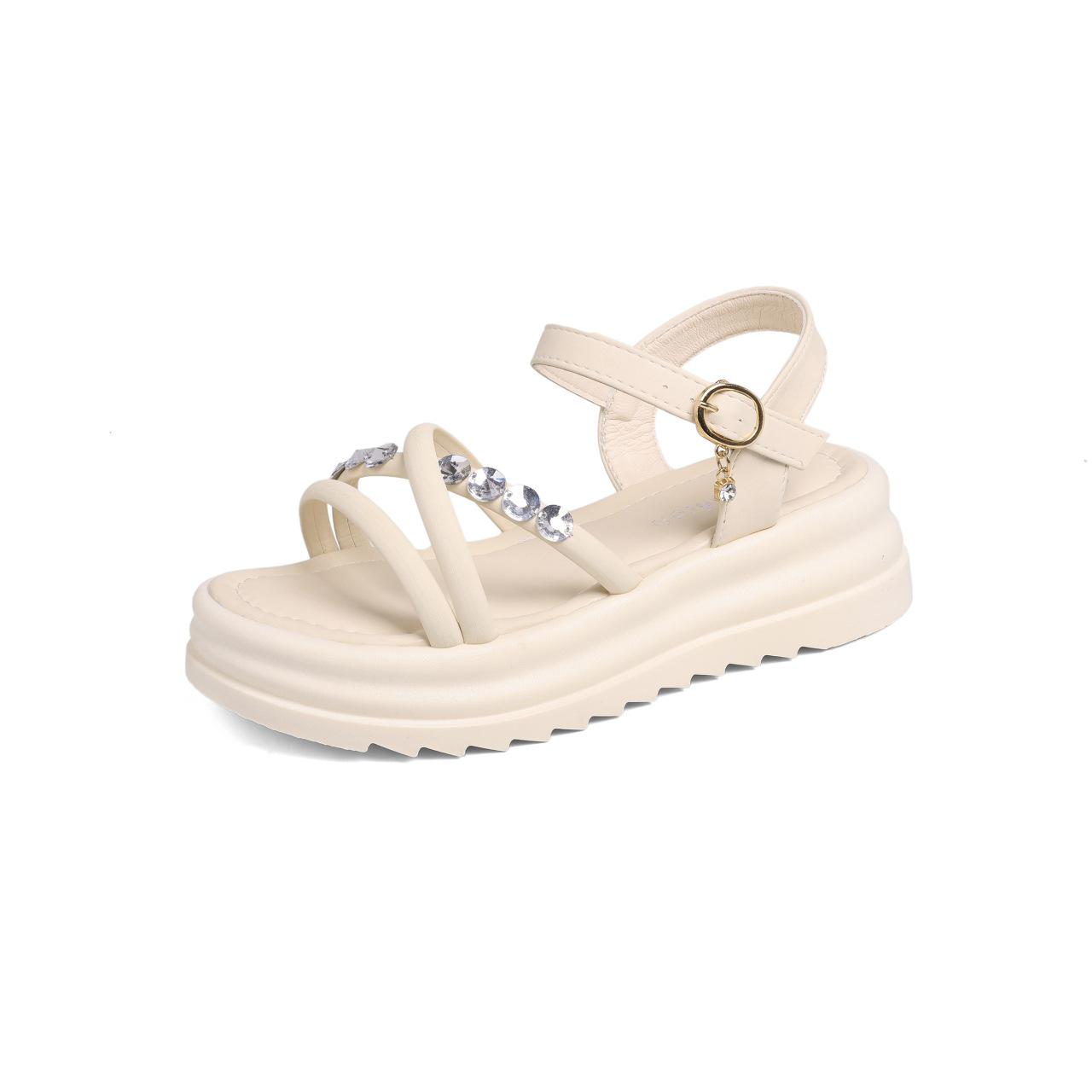

2025 summer Korean version of the new outer wear fashion with skirt rhinestone sandals casual platform beach Roman sandals women 34