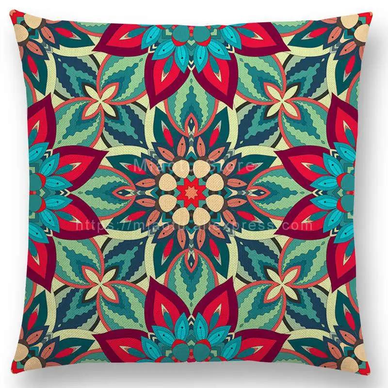 Boho Colorful Flowers Abstract Ethnic Floral Pillow Case Mandalas Pattern Design Vintage Patchwork Retro Cushion Cover