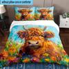 Cow In Flower Field 3pcs Bedding,Including 1pc Duvet Cover And 2pcs Pillowcases Perfect for Christmas,Ideal for Bedroom, Dormitory